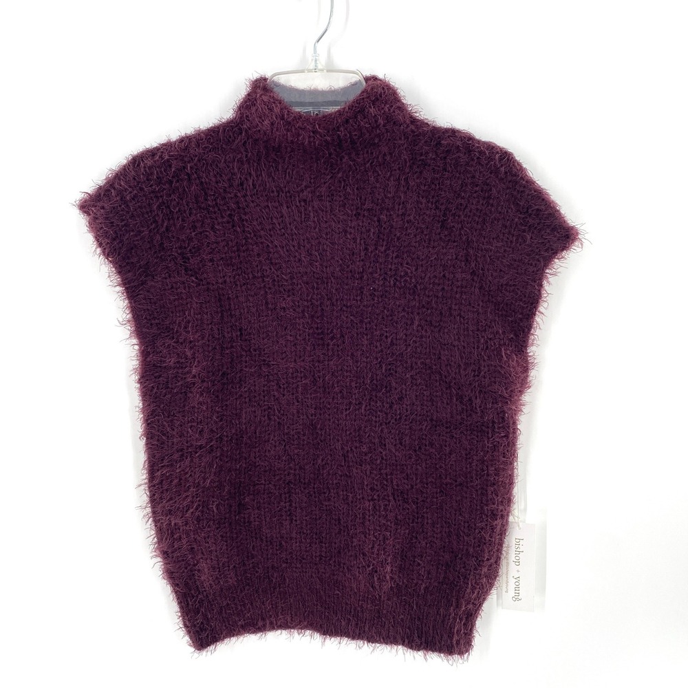 Bishop + Young Bianca Shoulder Pad Fuzzy Sweater‎ Vest Top Dahlia Plum Sz Medium